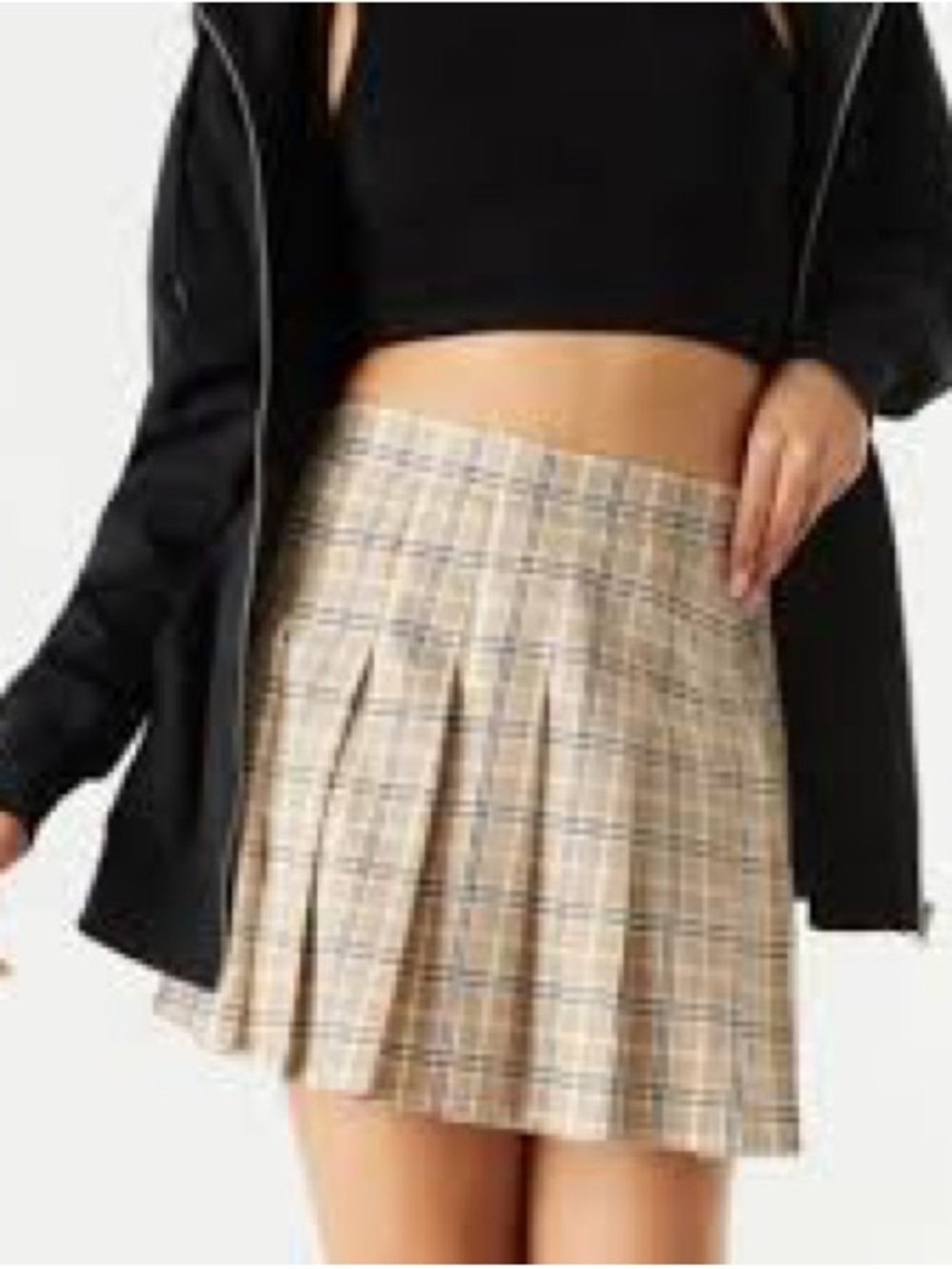 Reclaiming Vintage Plaid Pleated Mini Skirt Beige Brown Y2K US 4